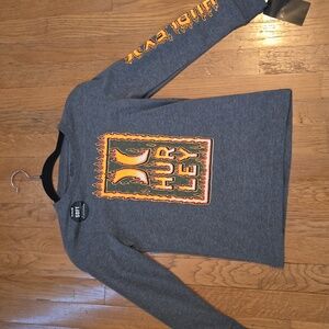 HURLEY BRAND SIGNATURE BOY'S GRAY "CHARCOAL HEATHER" LONG SLEEVE TEE SIZE SMALL